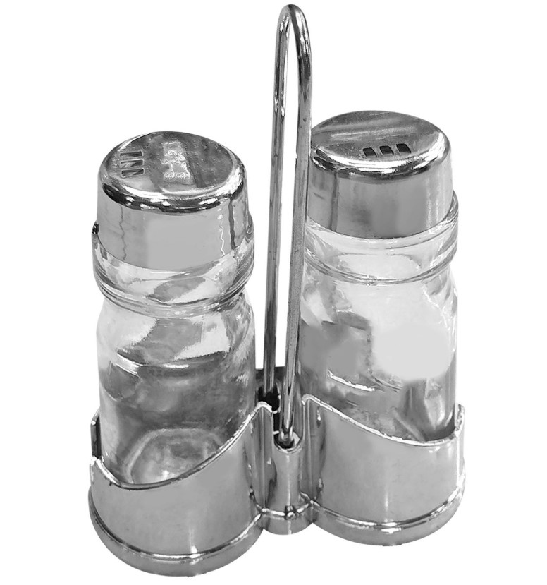 Σετ Αλατοπίπερο Με Βάση Για Χαρτοπετσέτες Ανοξείδωτο-Γυάλινο 7x5x13εκ. Homie 80-2147 (Υλικό: Γυαλί) - Homie - 80-2147